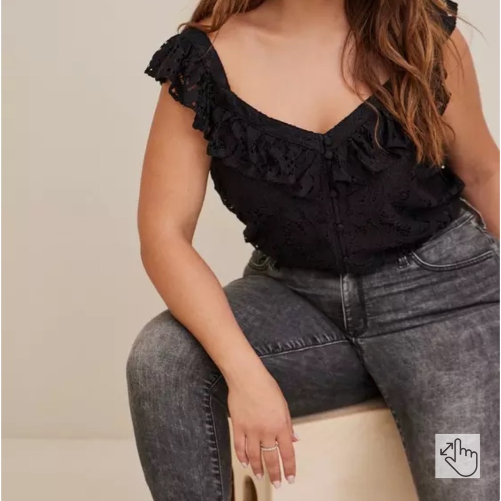 Black Lace Ruffle Top